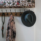 Wall mounted Oak Coat Rack with Antique Style Cast Iron Hooks with Acorn head detail.