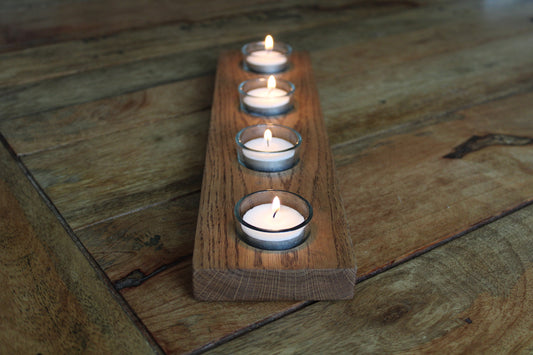 Wooden Tea Light Candle Holder with Glass Inserts.  Perfect Gift.