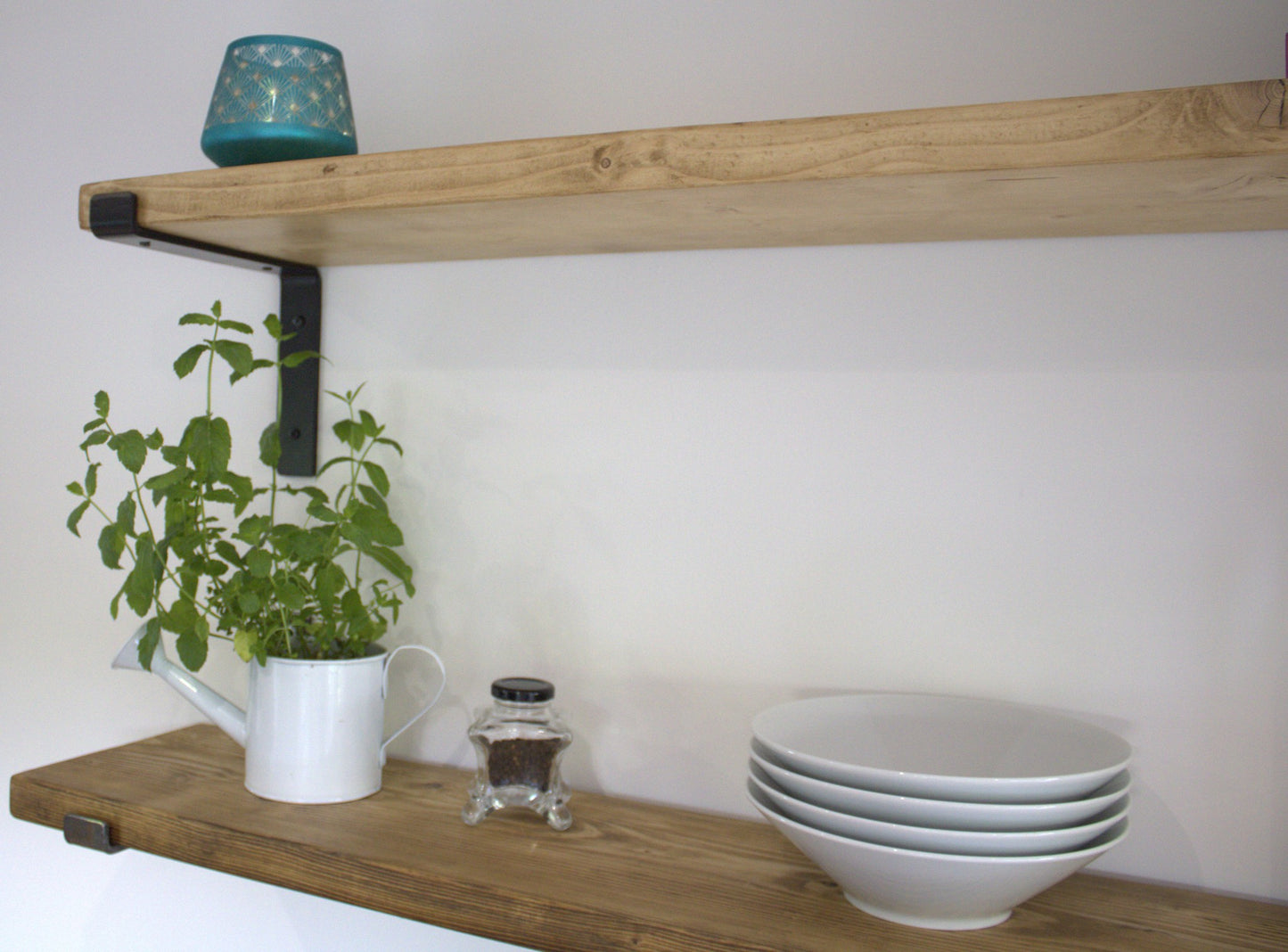 Handmade Wood Shelf from Reclaimed Scaffold Board with Steel Brackets