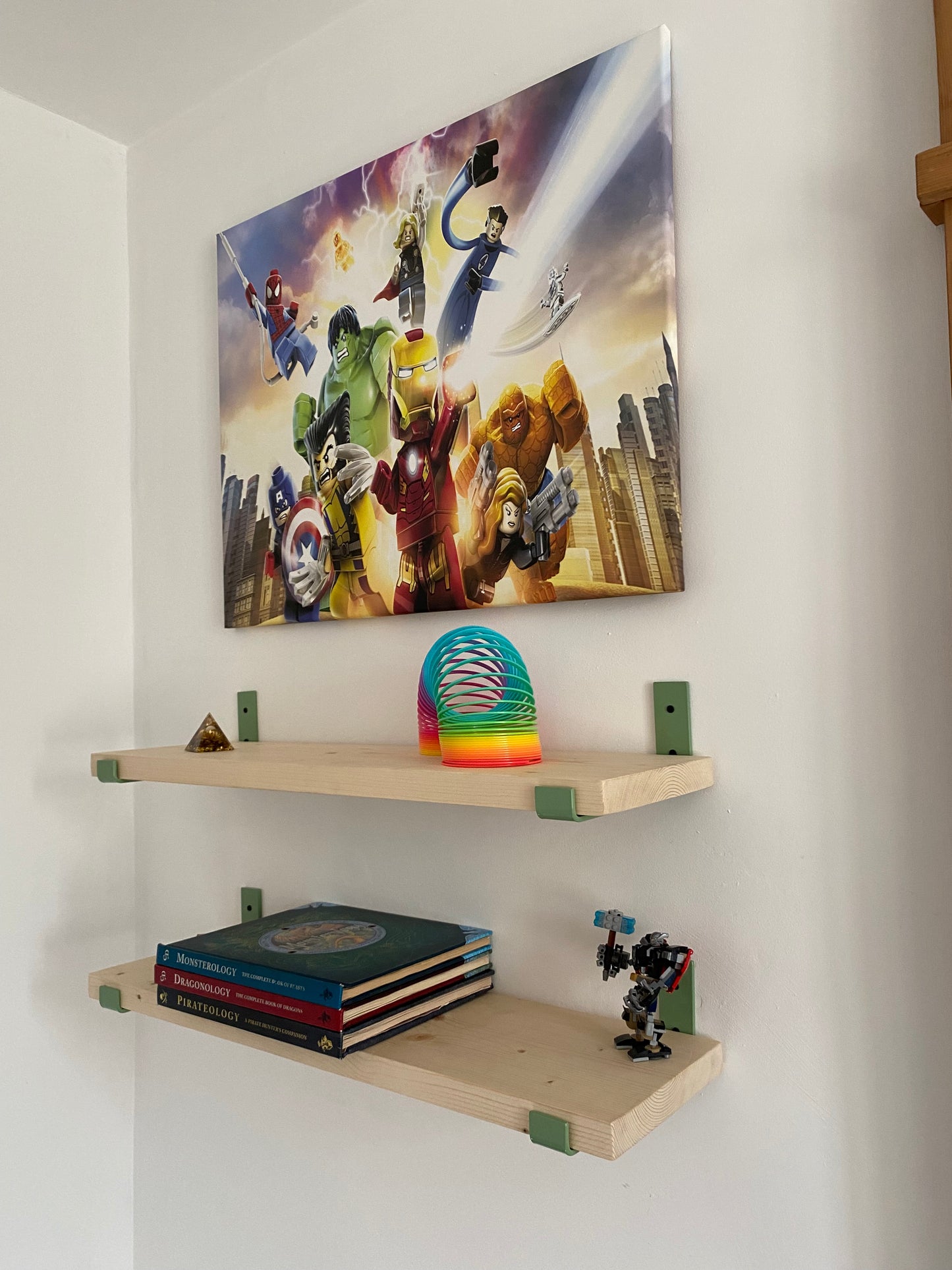 Handmade Wood Shelf from Reclaimed Scaffold Board with Steel Brackets