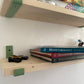 Handmade Wood Shelf from Reclaimed Scaffold Board with Pale Green Colour Steel Brackets