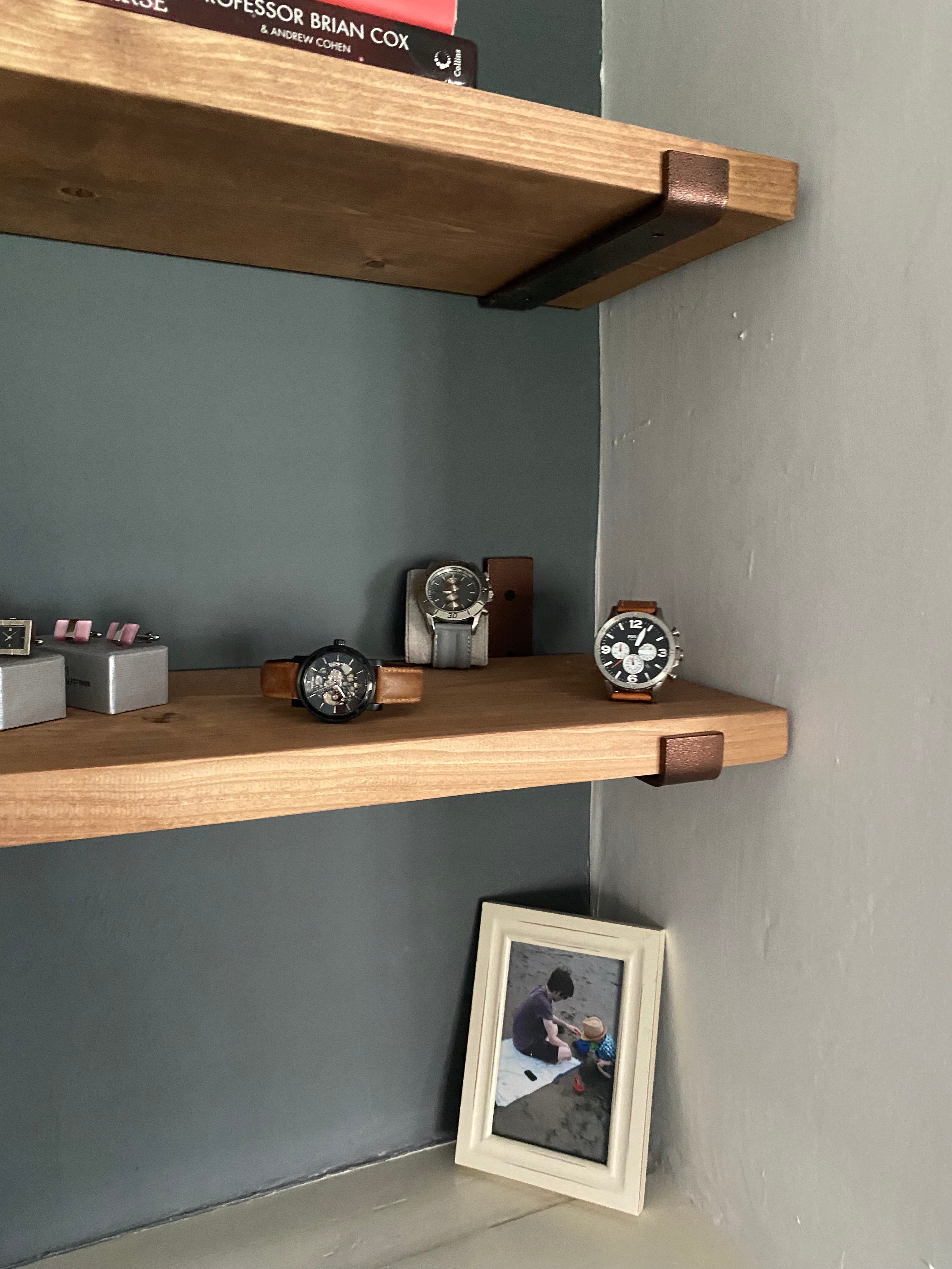 Handmade Wood Shelf from Reclaimed Scaffold Board with Copper
