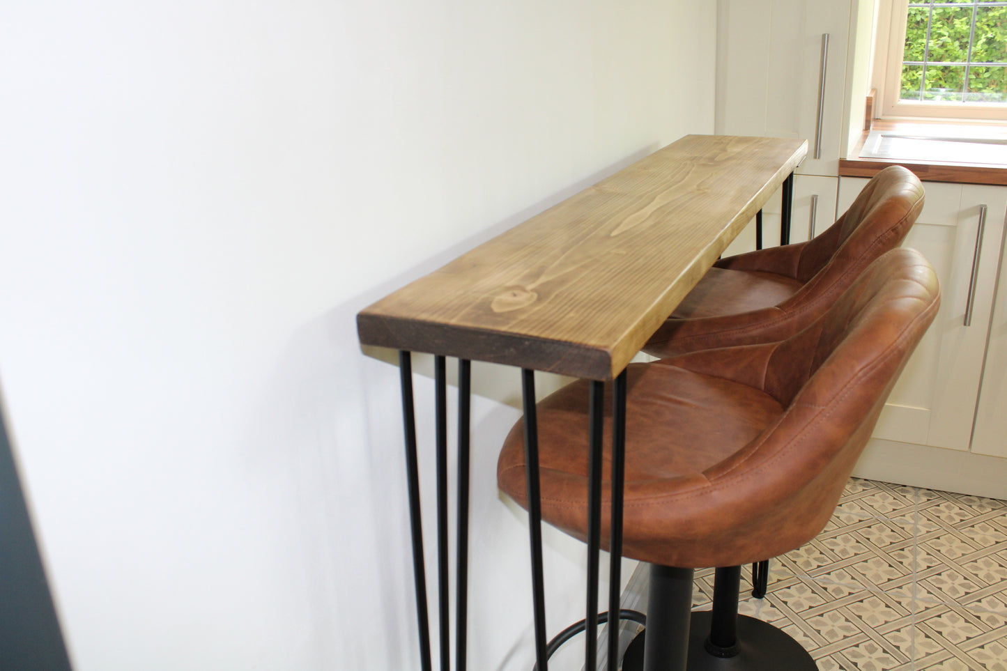 Oversized 30cm Deep Breakfast Bar with Black Hairpin Legs, Scaffold Board