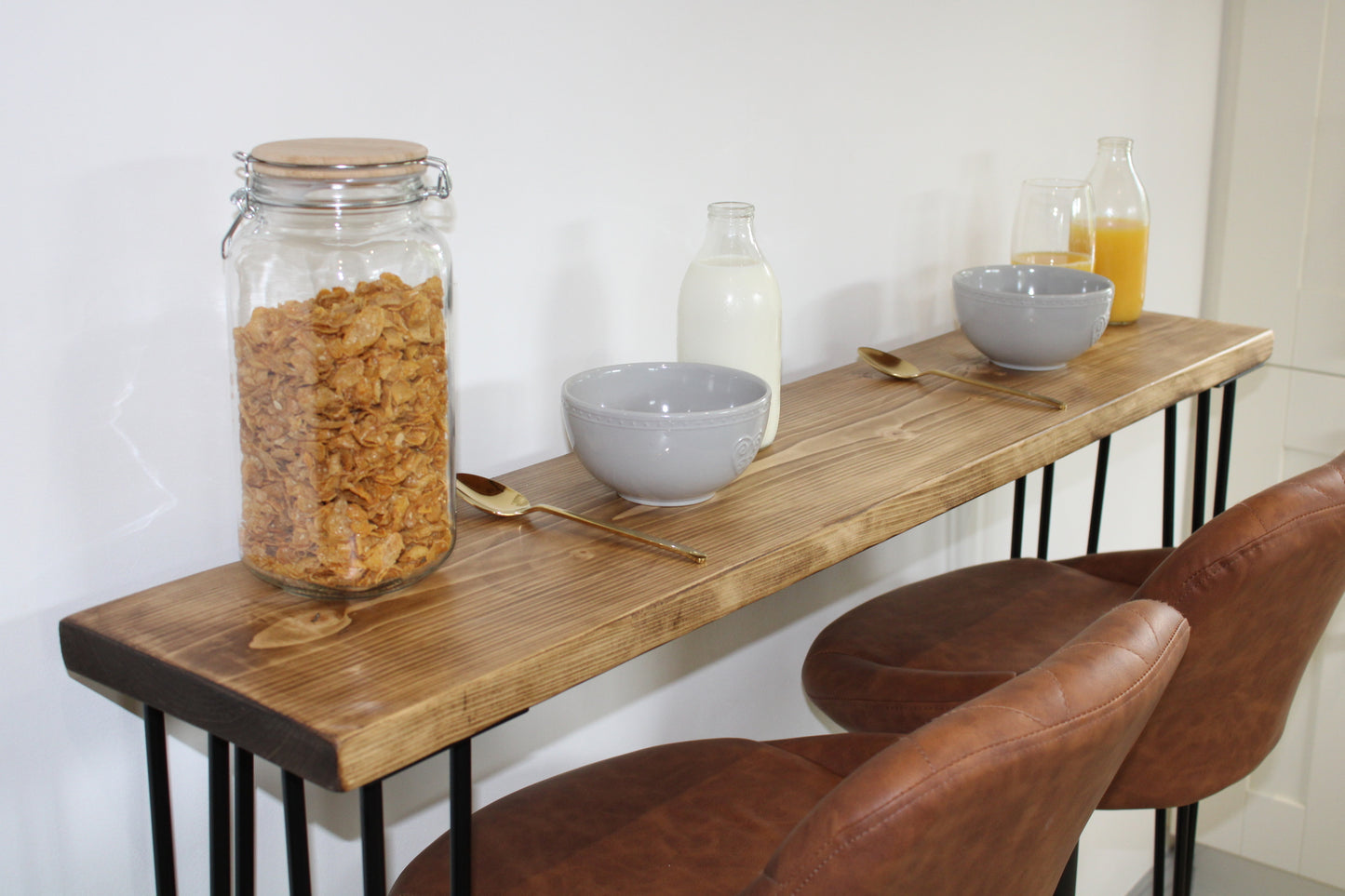 Oversized 30cm Deep Breakfast Bar with Black Hairpin Legs, Scaffold Board