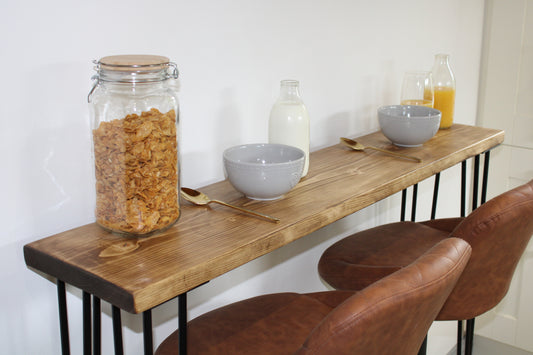 Breakfast Bar with Black Hairpin Legs, Scaffold Board