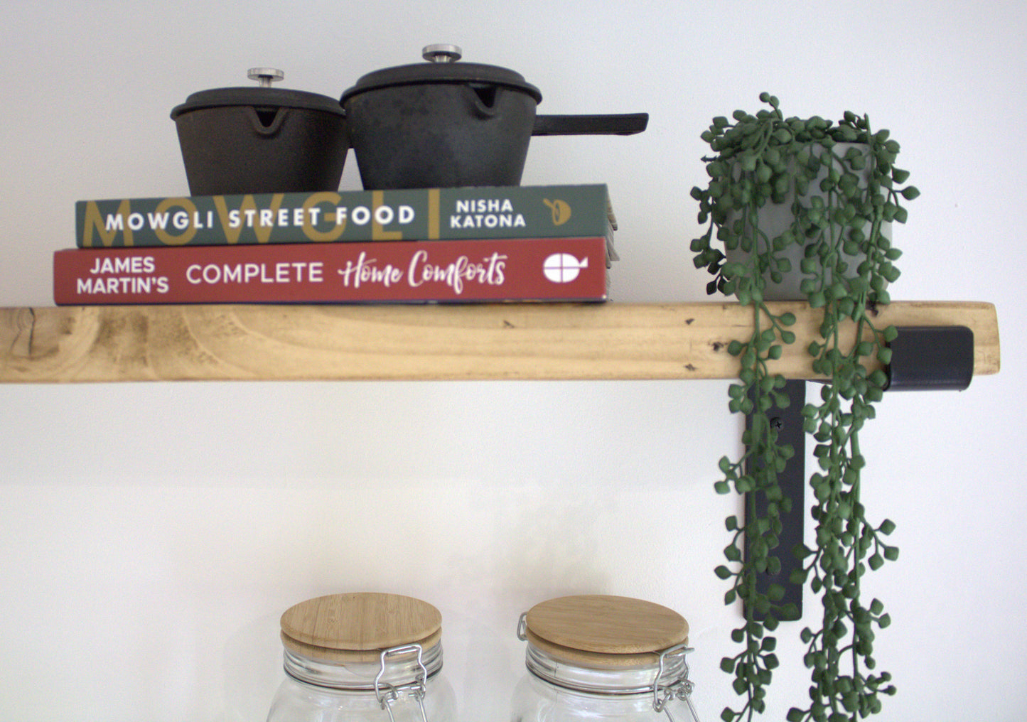 Handmade Wood Shelf from Reclaimed Scaffold Board with Steel Brackets