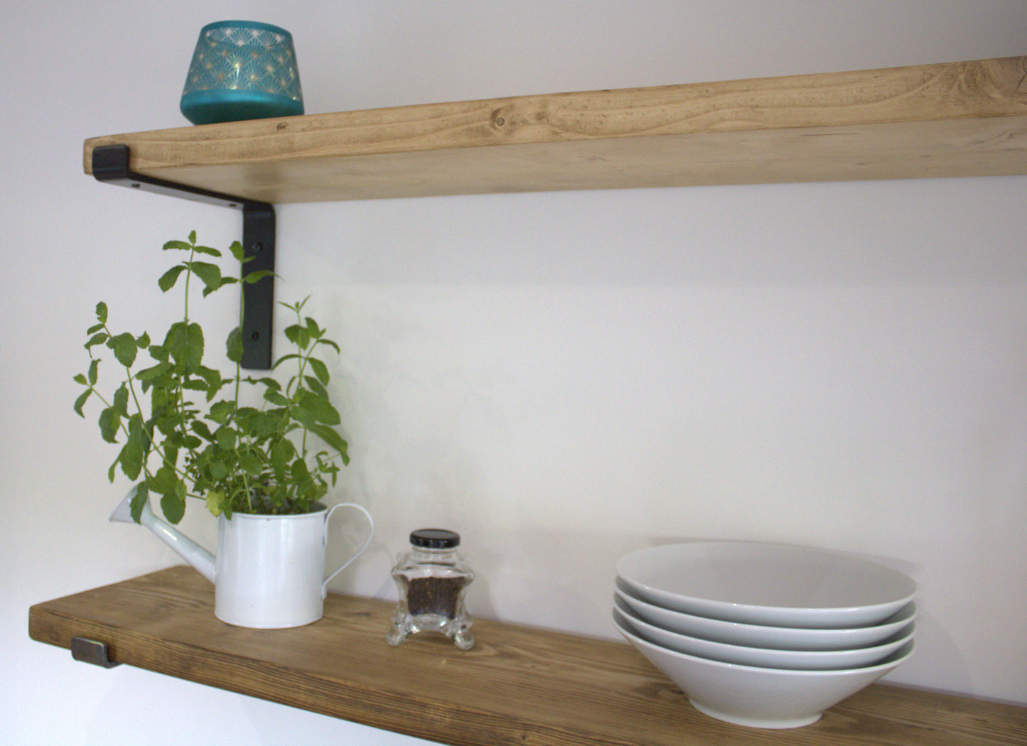 Handmade Wood Shelf from Reclaimed Scaffold Board with Steel Brackets