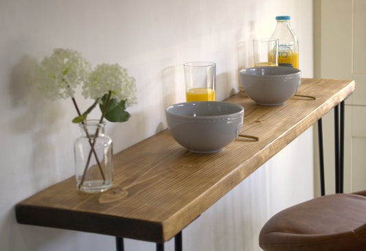 Breakfast Bar with Two Black Hairpin Legs, Scaffold Board