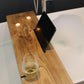 Rustic Bath Caddy Board with Wine Glass, Tablet and Tea Light Holders