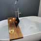 Rustic Bath Caddy Board with Wine Glass, Tablet and Tea Light Holders