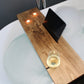 Rustic Bath Caddy Board with Wine Glass, Tablet and Tea Light Holders