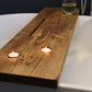 Rustic Bath Caddy Board with Wine Glass, Tablet and Tea Light Holders