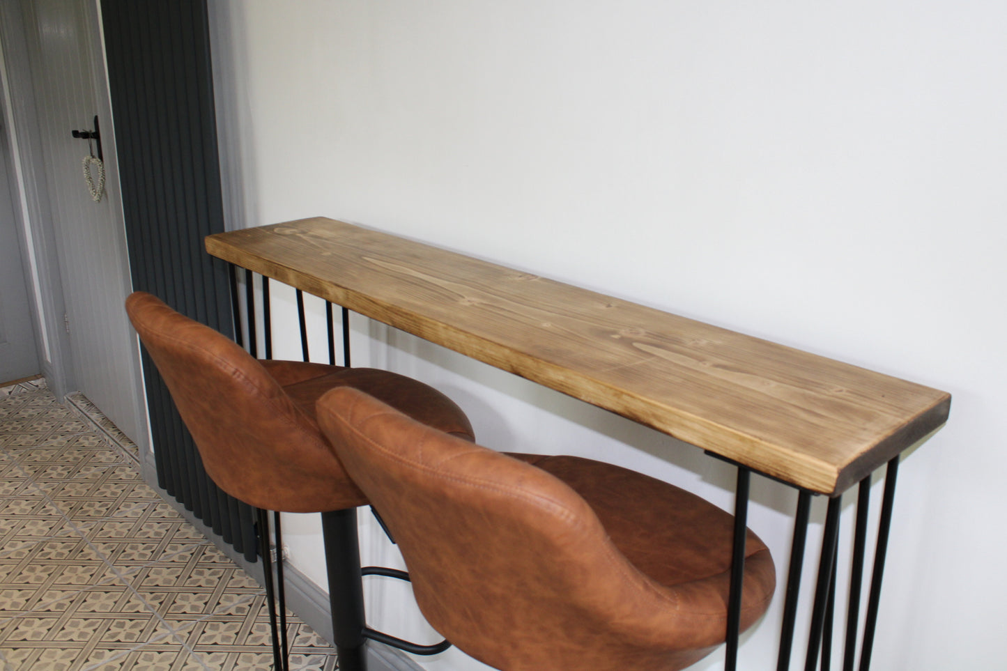 Oversized 30cm Deep Breakfast Bar with Black Hairpin Legs, Scaffold Board