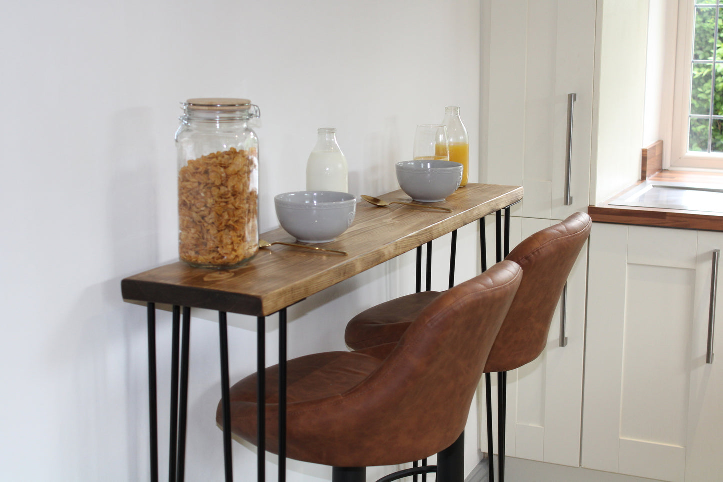 Oversized 30cm Deep Breakfast Bar with Black Hairpin Legs, Scaffold Board