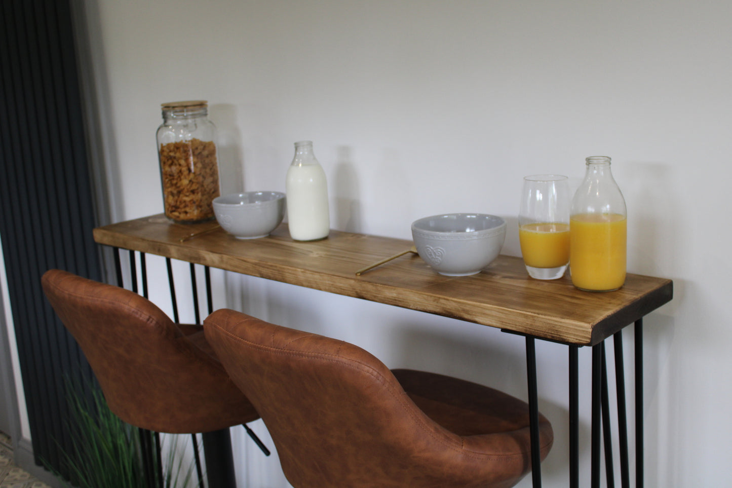 Oversized 30cm Deep Breakfast Bar with Black Hairpin Legs, Scaffold Board