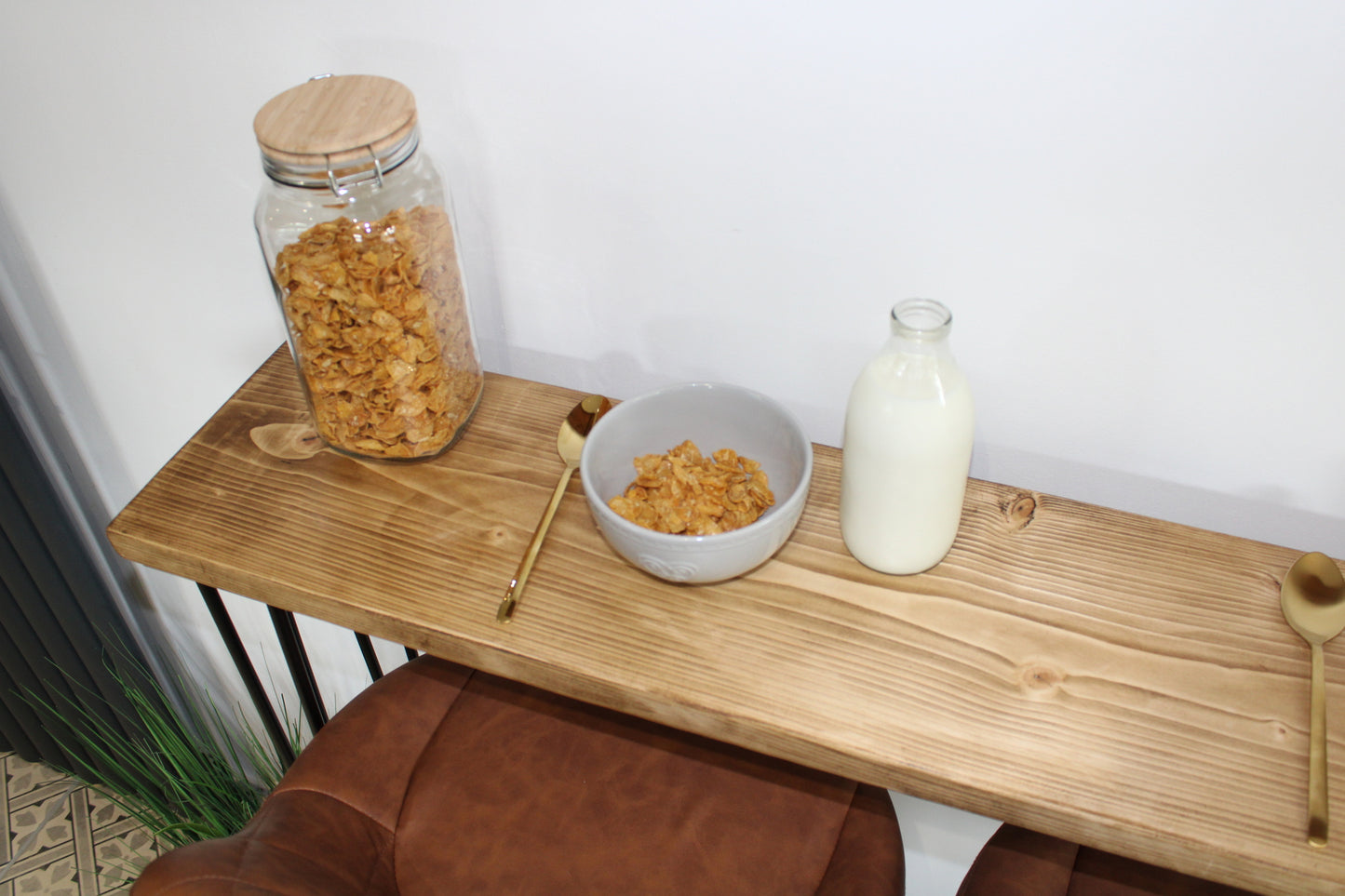 Oversized 30cm Deep Breakfast Bar with Black Hairpin Legs, Scaffold Board