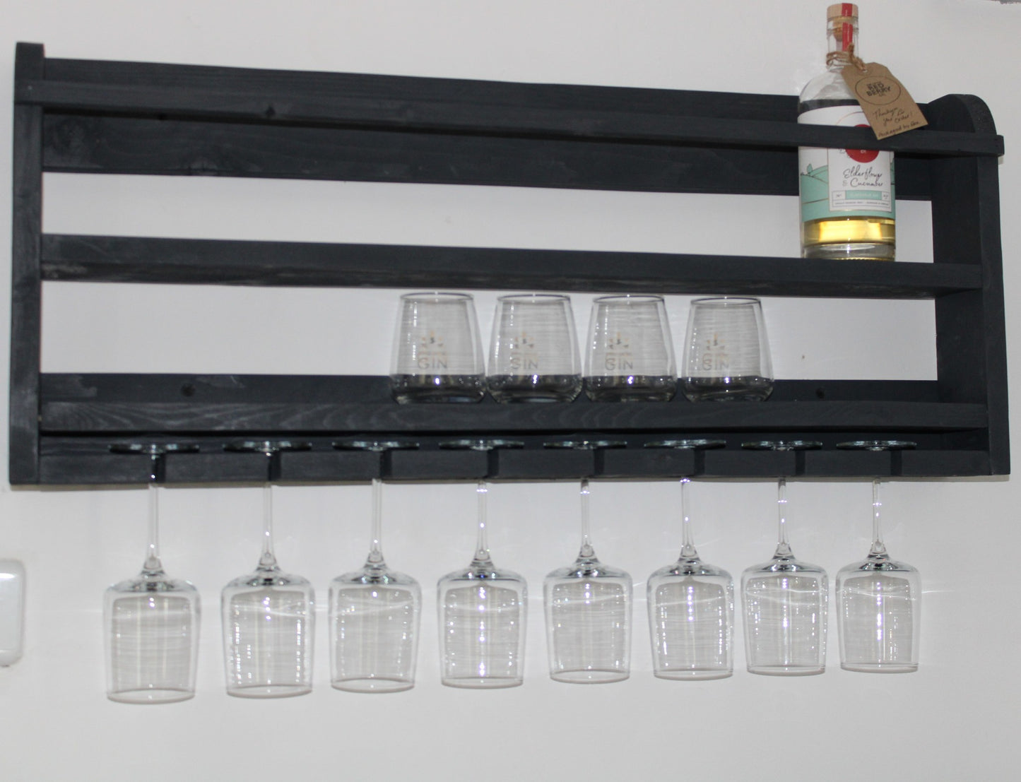 Handmade Wall Mounted Wooden Gin/Wine Bar with Shelf for Bottles and Glass Storage
