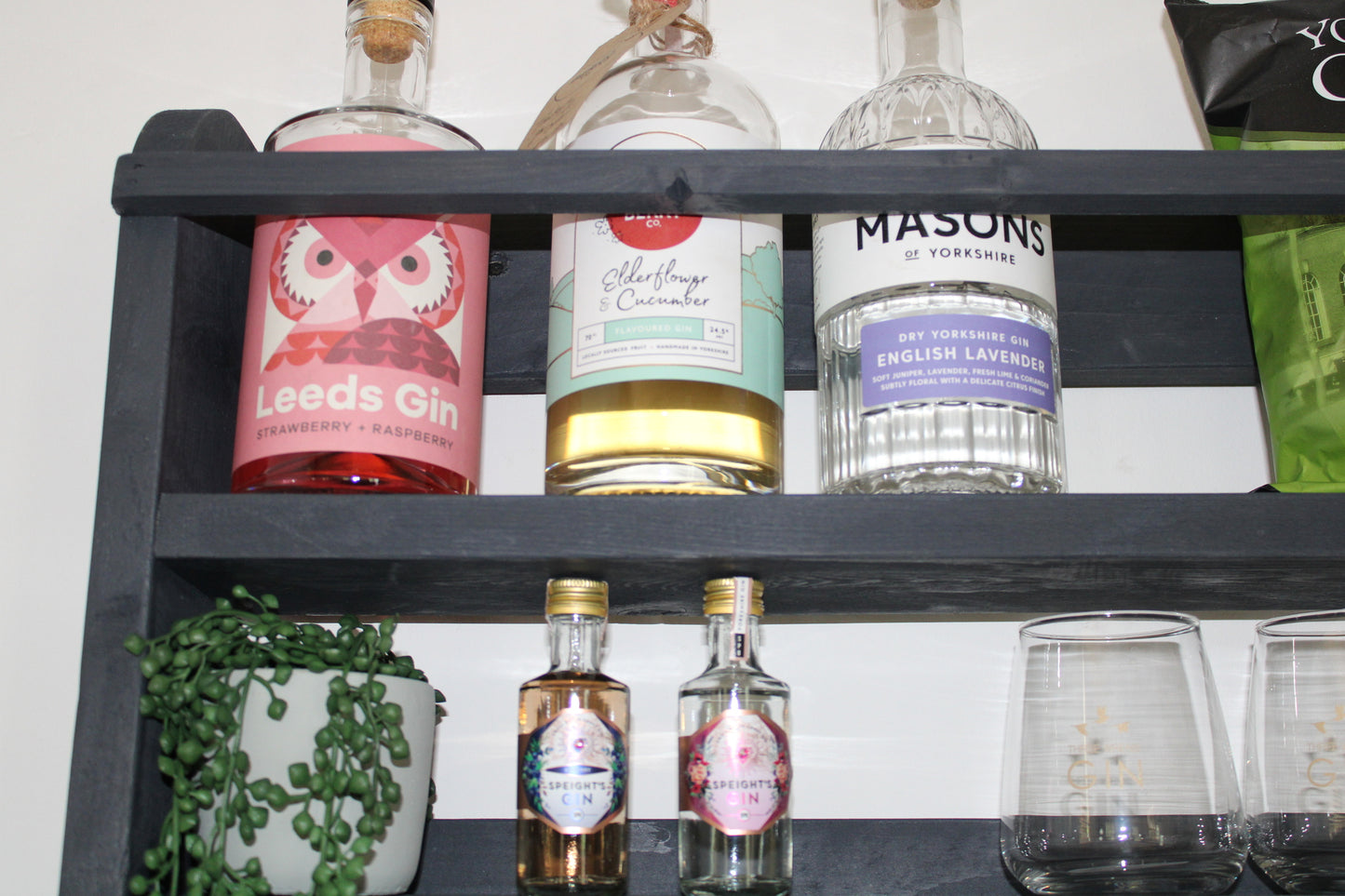 Handmade Wall Mounted Wooden Gin/Wine Bar with Shelf for Bottles and Glass Storage
